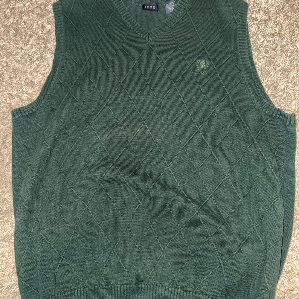 Izod Green Diamond Knit V-Neck Sweater Vest